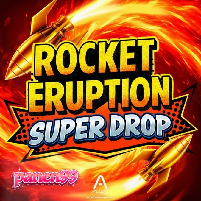 Tampilan visual slot Rocket Eruption Super Drop dengan tema gunung berapi